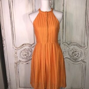 Cynthia Steffe Tangerine 🍊 Orange High Neck  Pleated Shirtwaist Sun Dress S/2